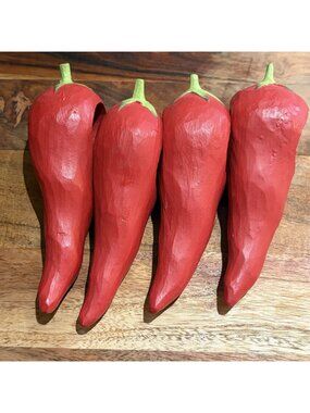 Set of 4 Red Chili Pepper Napkin Rings 4.75" Painted Wood Table Decor Vintage